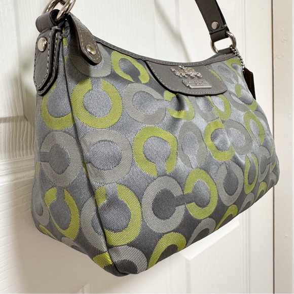 Coach Madison Op Art Shoulder Pouch Graphite Green Signature Jacquard - Picture 3 of 11